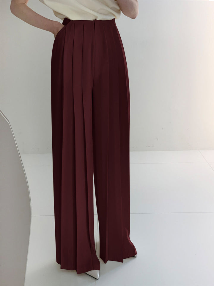 High-waisted fabric pants women wide leg polyester elegant
