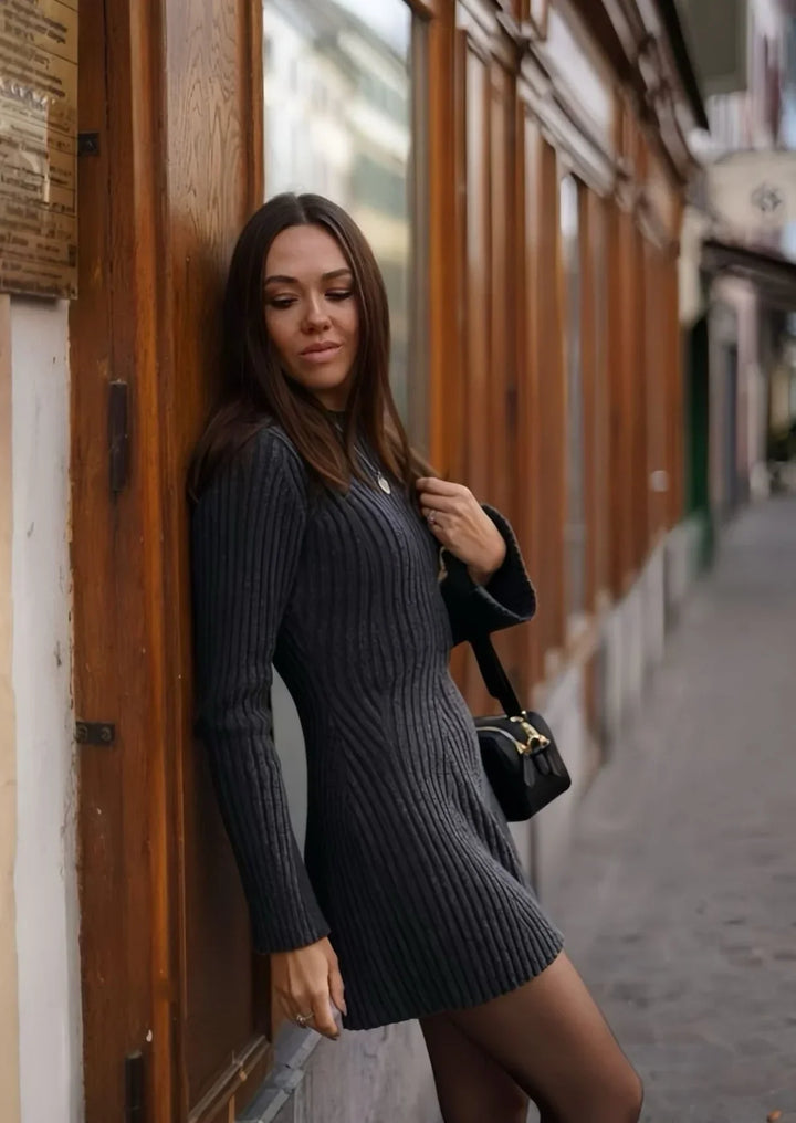 Women's knitted dress – rib knit – long sleeve – comfortable fit