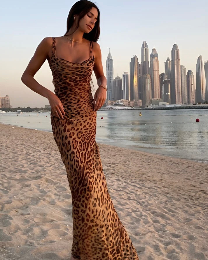 Elegant evening dress for women – satin look, backless, black