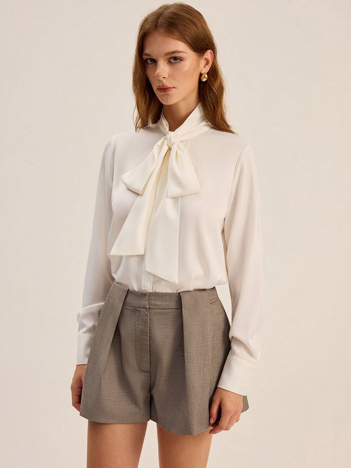 Long-sleeve shirt with satin bow tie