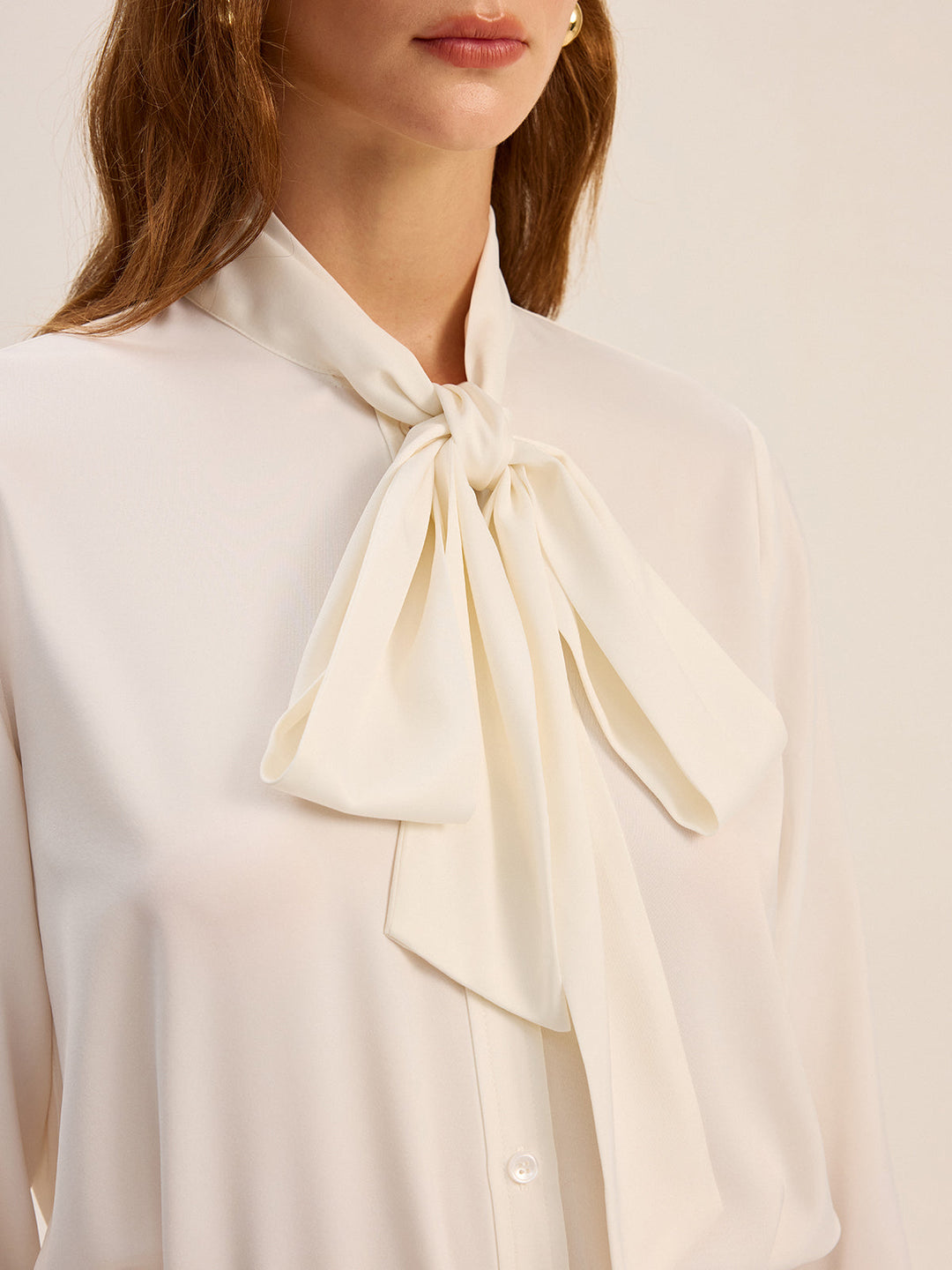 Long-sleeve shirt with satin bow tie