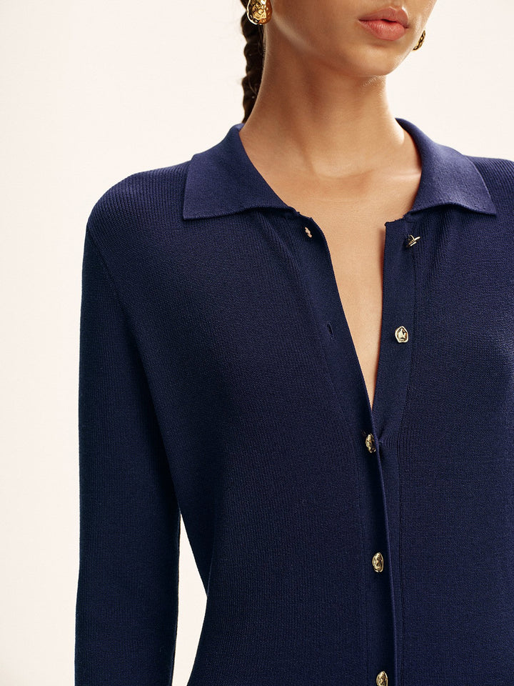 Long-sleeve maxi dress with button detail - knit dress without belt