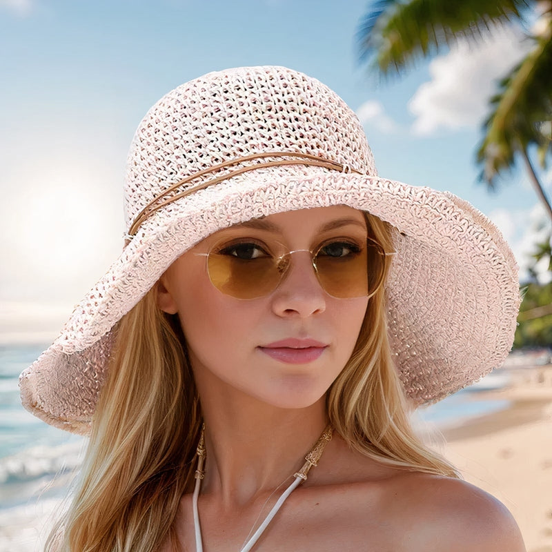 Foldable summer sun hat with wide brim