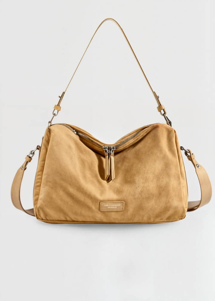 Vegan Suede Crossbody Bag Women – Compact Bucket Bag with Zipper