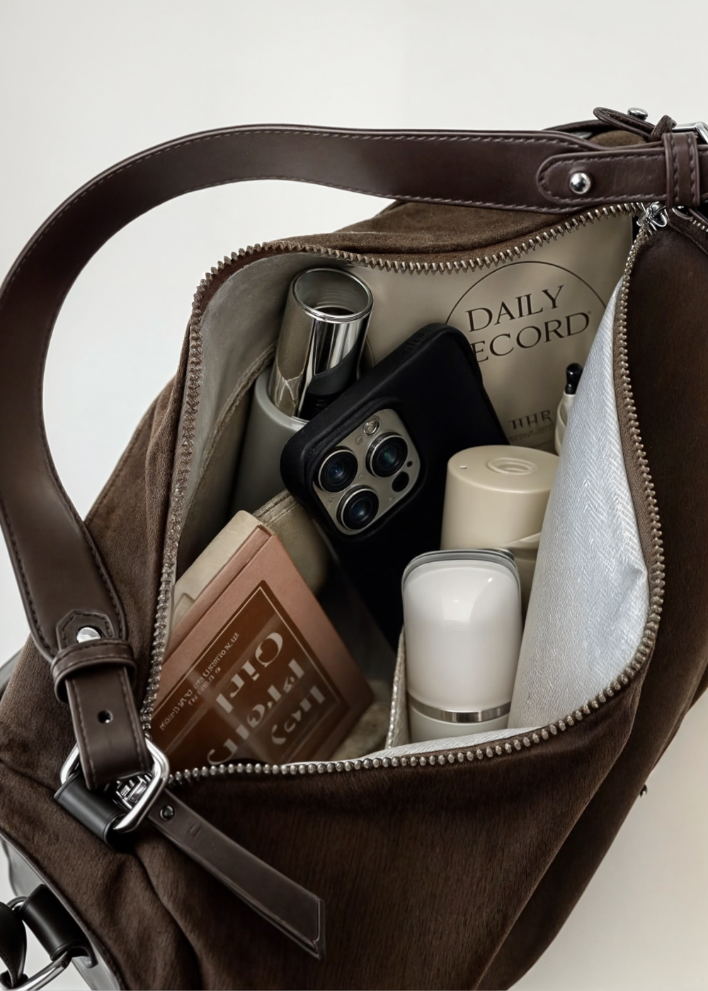 Vegan Suede Crossbody Bag Women – Compact Bucket Bag with Zipper