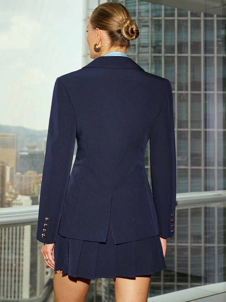 Women's Blazer Elegant – Long Sleeve, Woven Fabric with Metal Buttons