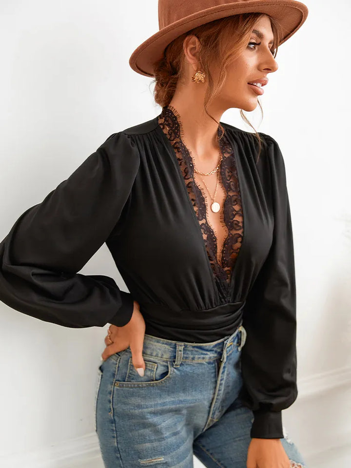 Women's Bodysuit – Lace – Deep Neckline – Stretch – Elegant