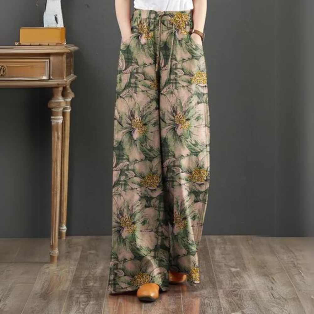 Women's Palazzo Pants Viscose Floral Print Wide Cut Summer