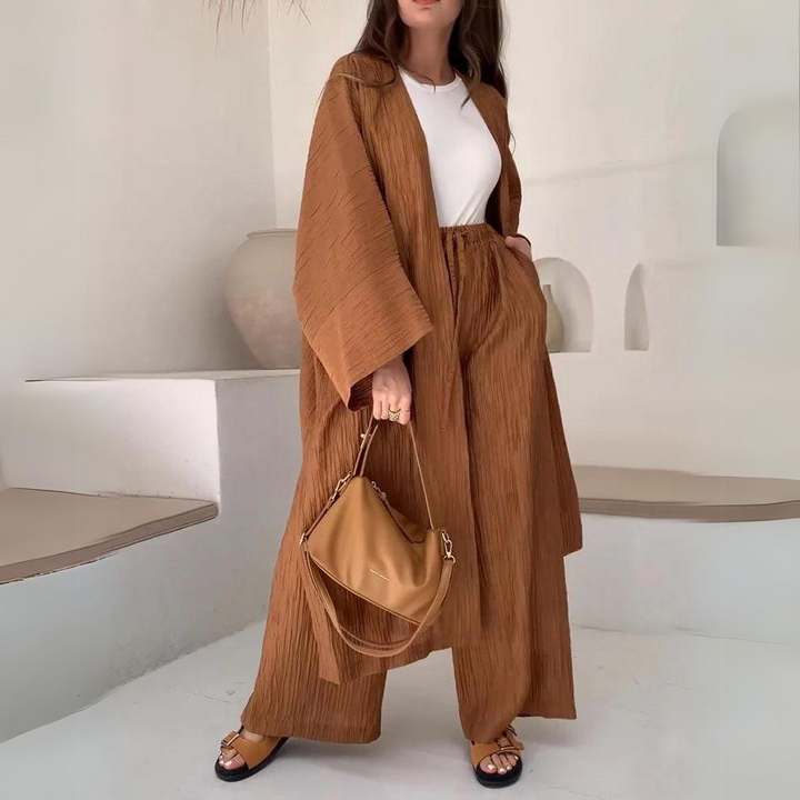 Women's Two-Piece – Elegant Shirt Blouse with Lapel & Wide Pants