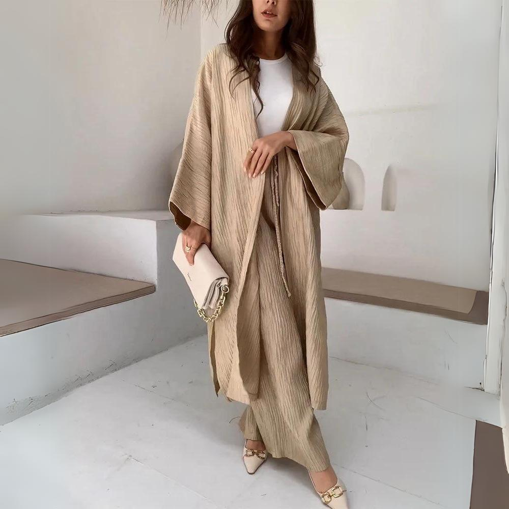 Women's Two-Piece – Elegant Shirt Blouse with Lapel & Wide Pants