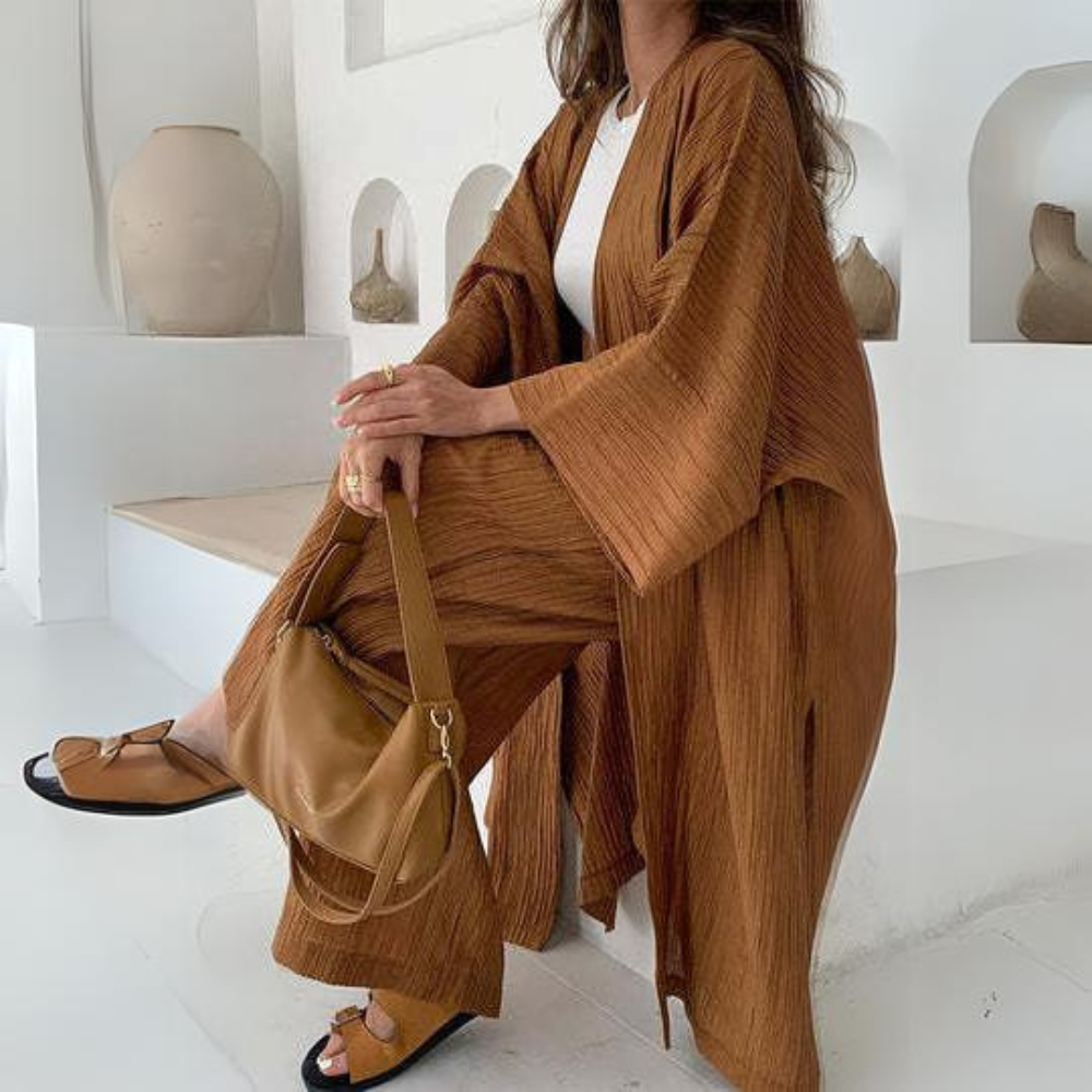 Women's Two-Piece – Elegant Shirt Blouse with Lapel & Wide Pants