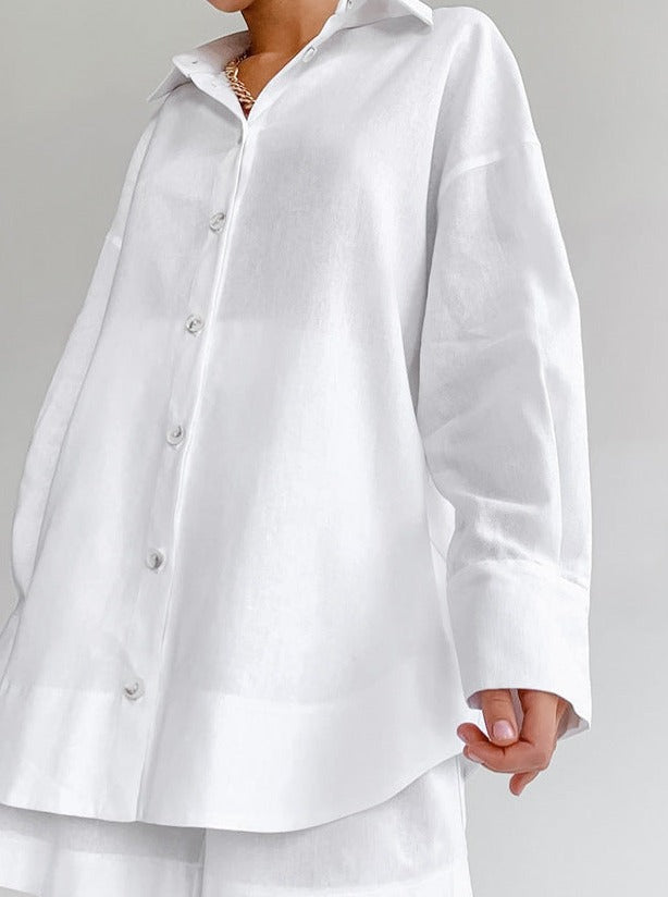 Women's cotton set with oversized blouse and loose pants