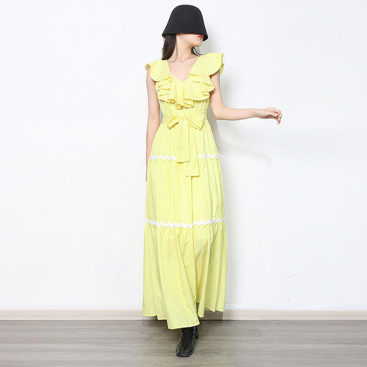 Maxikleid mit Voluminösen Rüschen & Tailliertem Bund | Damen Sommerkleid