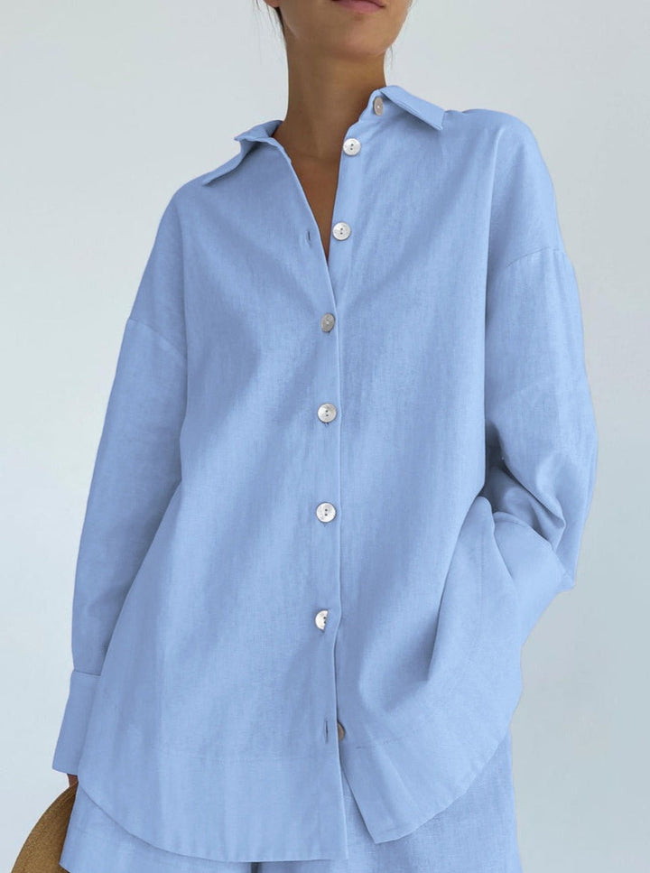 Women's cotton set with oversized blouse and loose pants