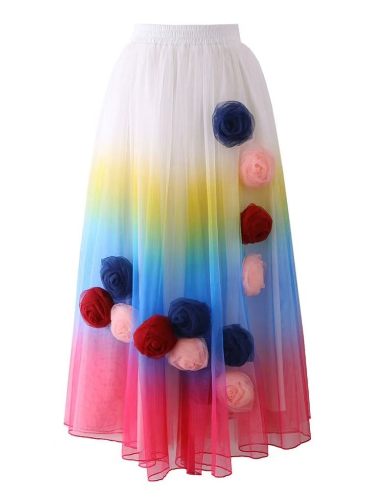 Maxirock Floral-Ombre 3D-Print – Light Women's Summer Skirt, Elegant & Flowing