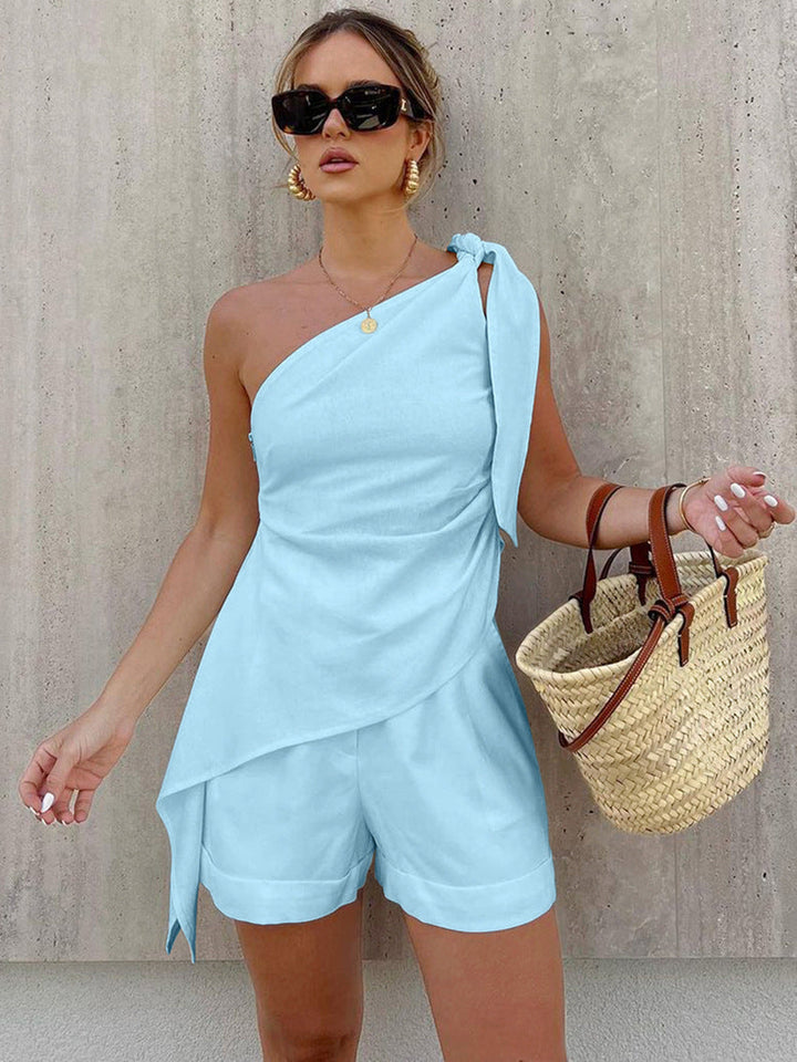 Women's Two-Piece – Light Fabric – One-Shoulder Top & Shorts – Summer Look