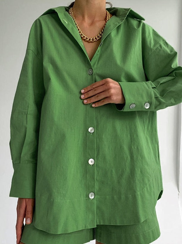 Women's cotton set with oversized blouse and loose pants