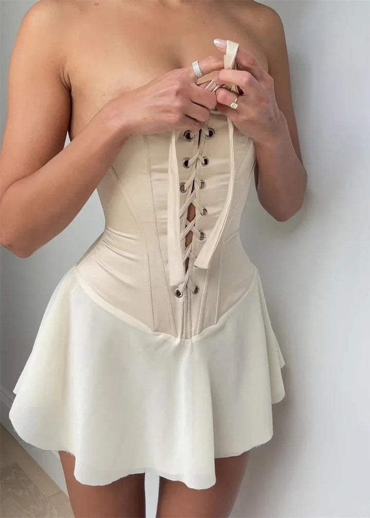 Women's mini dress in corset design – sleeveless and tight-fitting