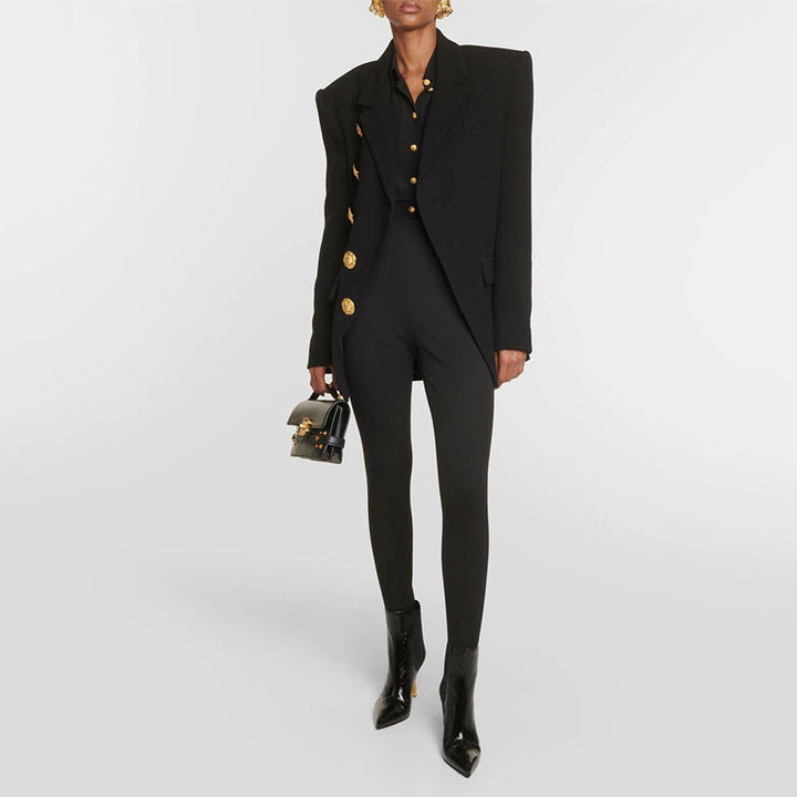 Oversized women's blazer with golden buttons – shoulder-accentuated bouclé look