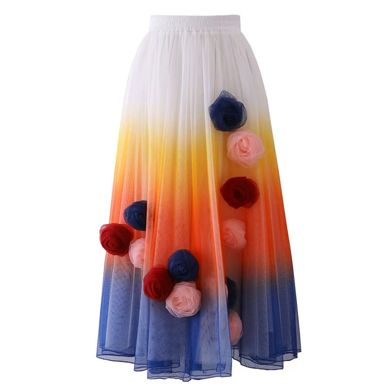 Maxirock Floral-Ombre 3D-Print – Light Women's Summer Skirt, Elegant & Flowing