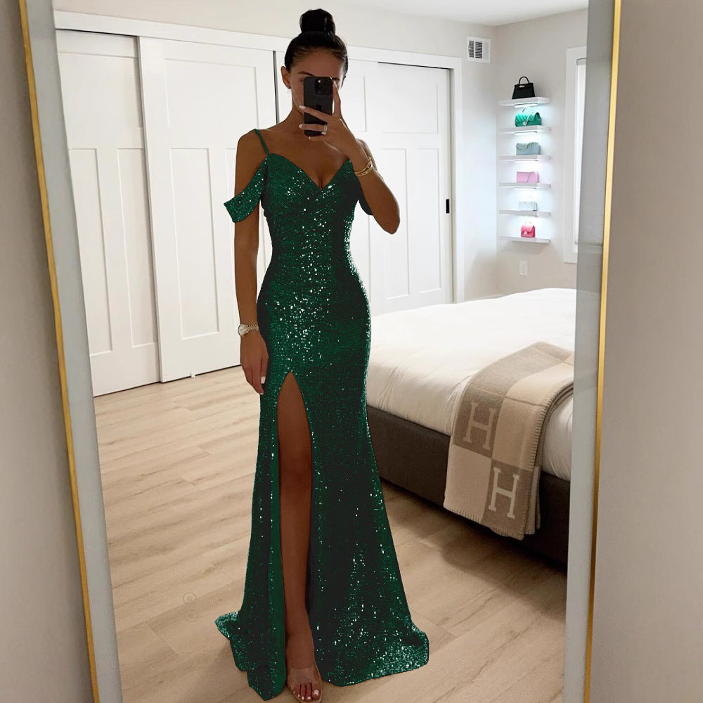 Robe maxi à paillettes avec fente – Élégante robe de soirée d'été