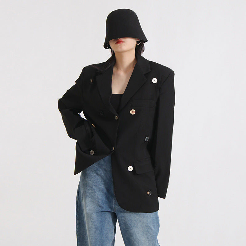 Women's Oversize Blazer Jacket with Golden Buttons
