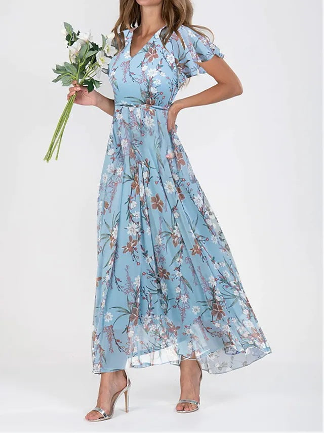 Women's maxi dress cotton floral pattern V-neck summer look