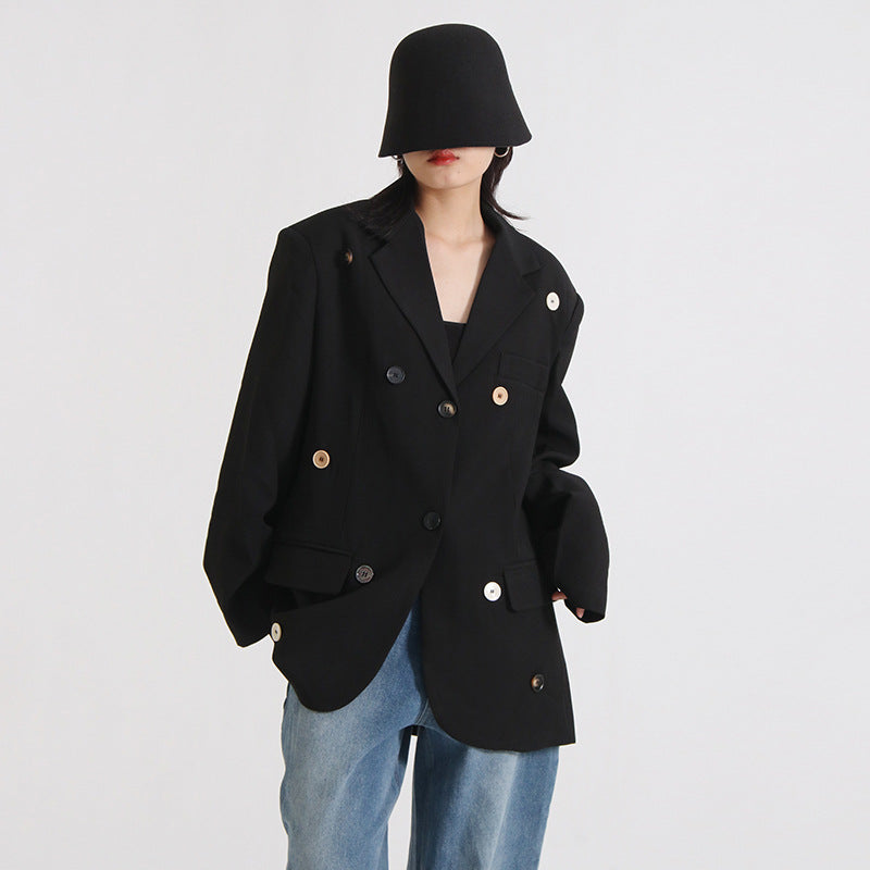 Women's Oversize Blazer Jacket with Golden Buttons