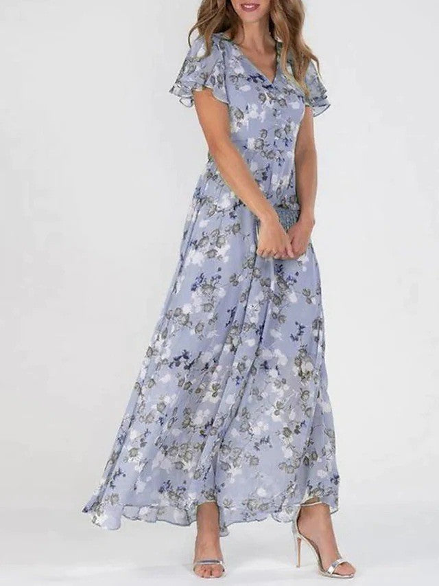 Women's maxi dress cotton floral pattern V-neck summer look
