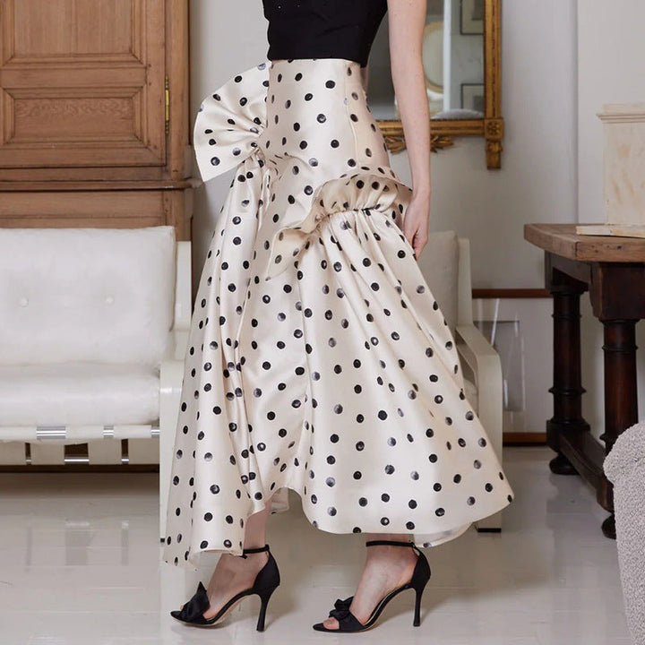 Elegant Polka-Dot Maxi Skirt – A-Line & High Waist | Vegan Satin