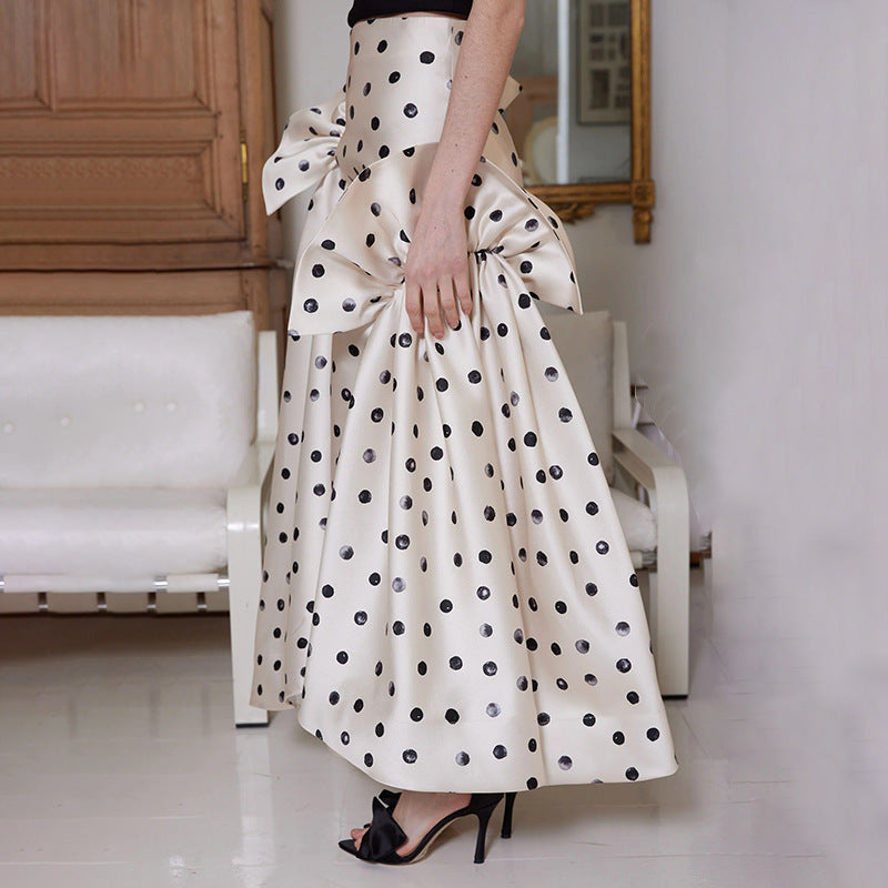 Elegant Polka-Dot Maxi Skirt – A-Line & High Waist | Vegan Satin