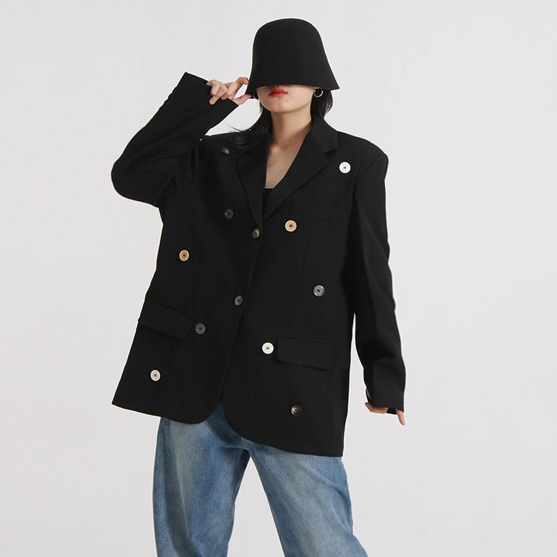 Women's Oversize Blazer Jacket with Golden Buttons