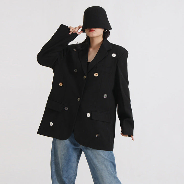Women's Oversize Blazer Jacket with Golden Buttons