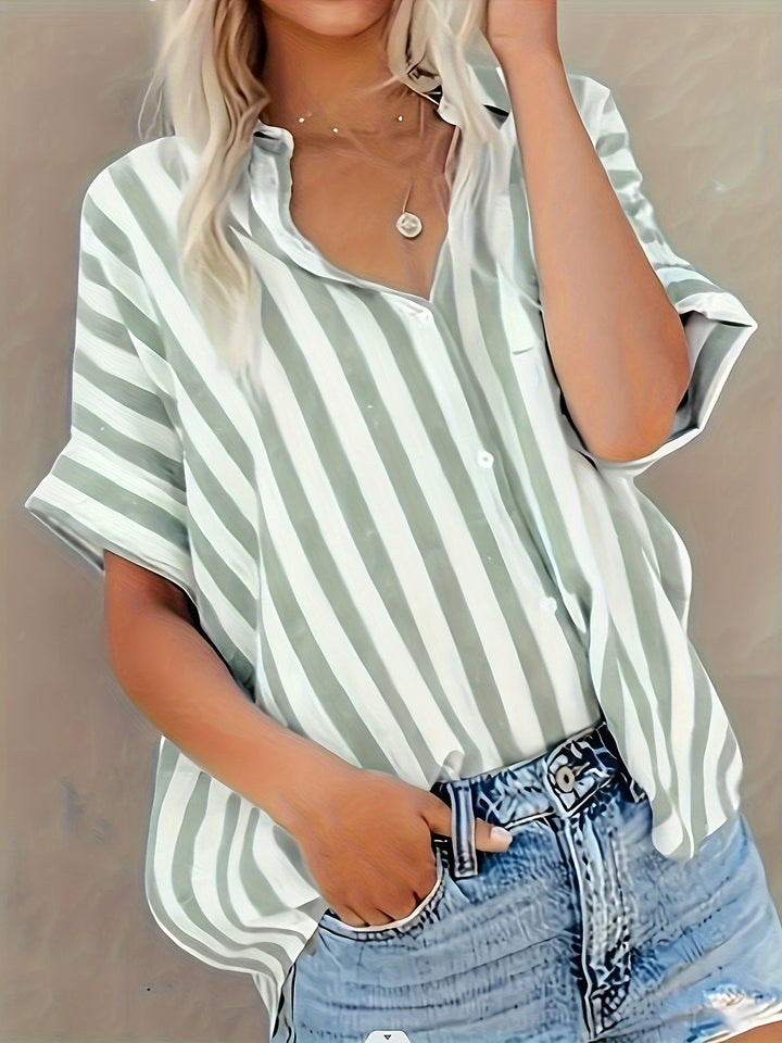 Women's Blouse – Cotton Blend – Striped & Loose Fit