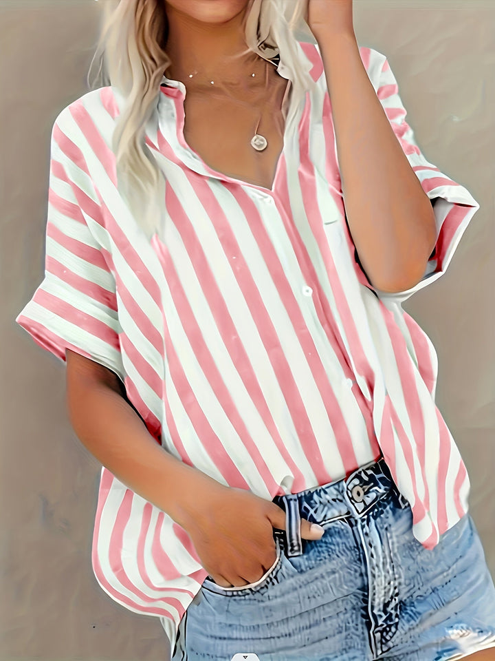 Women's Blouse – Cotton Blend – Striped & Loose Fit