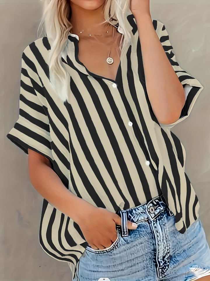 Women's Blouse – Cotton Blend – Striped & Loose Fit