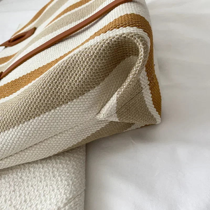 Sac en paille pour femmes – Grande sac de plage en raffia rayé avec fermeture éclair