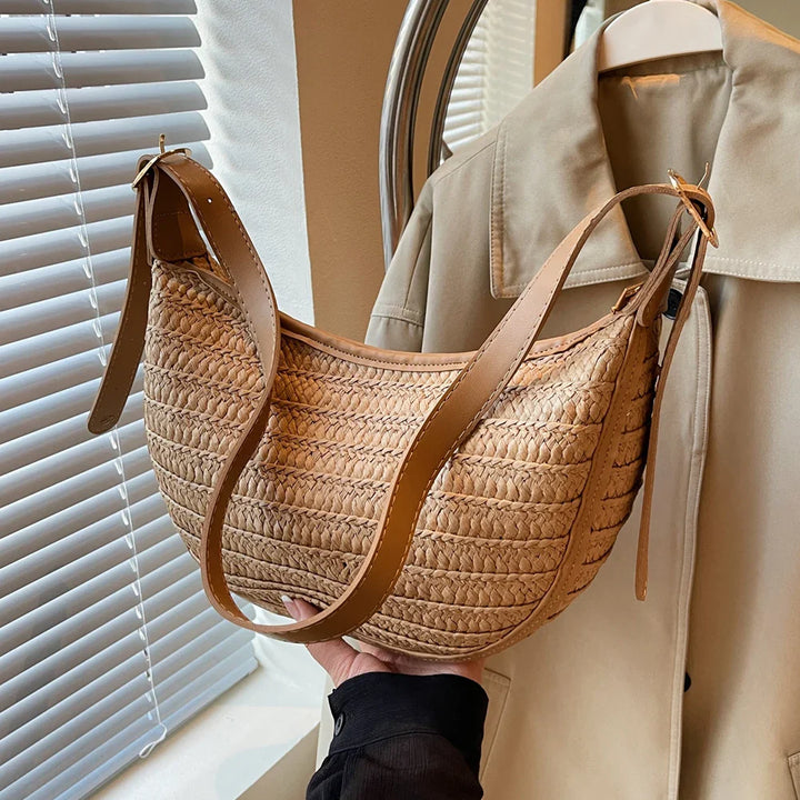 Women's Straw Bag Summer – Handmade Boho Beach Bag with Zipper