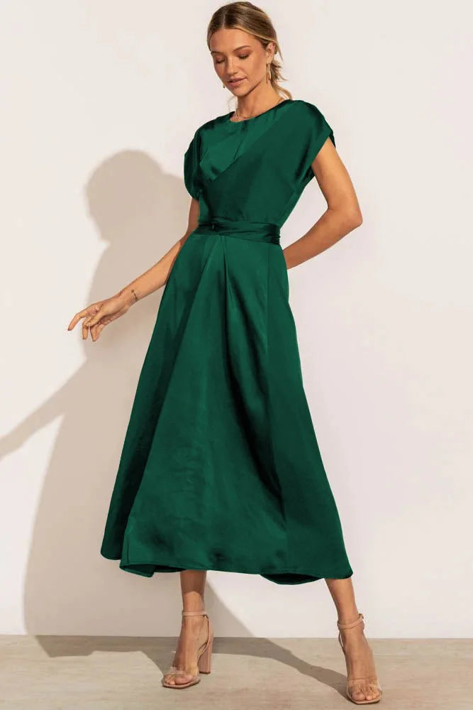 Women's midi dress – satin – elegant cut with cowl neckline