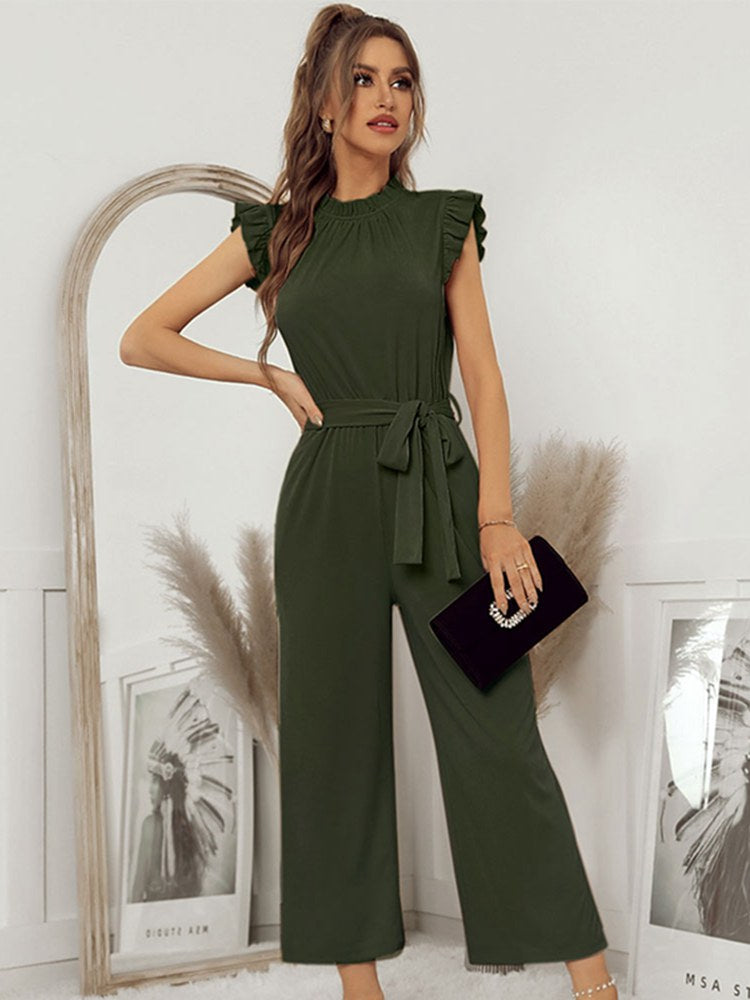 Women's jumpsuit ruffles with belt elegant style