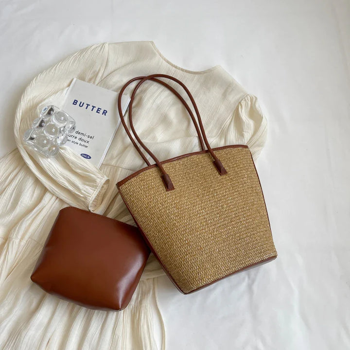 Sac de plage pour femmes – Sac de plage fait à la main avec des poignées en cuir et une fermeture éclair