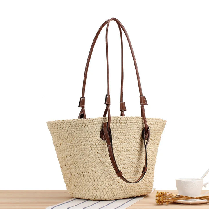 Boho Strandtasche Damen – Handgefertigte Raffia Schultertasche Sommer 2025