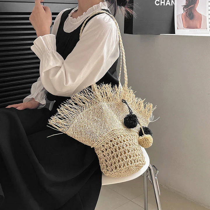 Große Strohtasche Damen – Handgefertigte Strandtasche Sommer Shopper