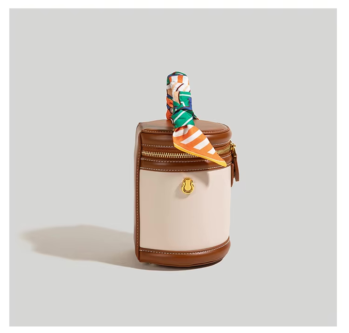 Bucket Bag Women Faux Leather – Cylinder Shape with Scarf Handle