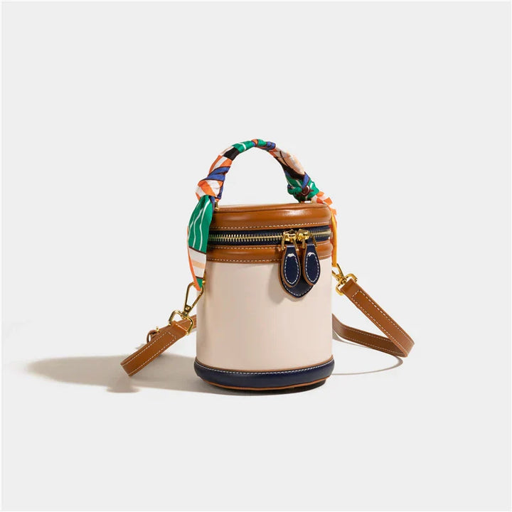 Bucket Bag Women Faux Leather – Cylinder Shape with Scarf Handle