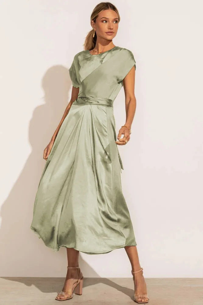 Women's midi dress – satin – elegant cut with cowl neckline