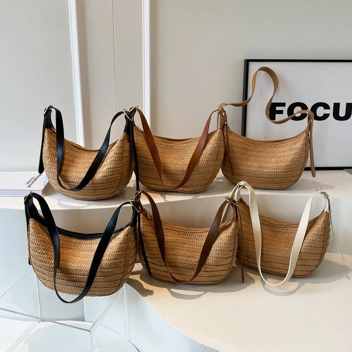 Women's Straw Bag Summer – Handmade Boho Beach Bag with Zipper