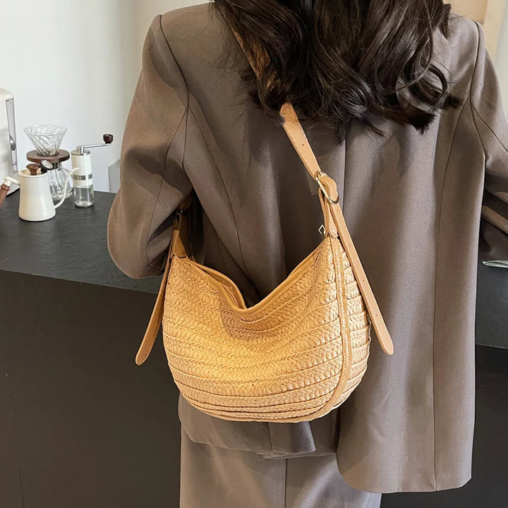 Women's Straw Bag Summer – Handmade Boho Beach Bag with Zipper