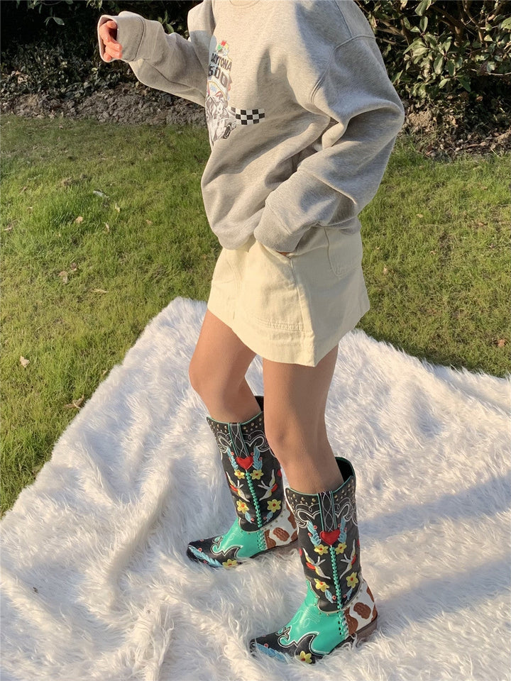 Women's Cowboy Boots Black – Western Style with Block Heel