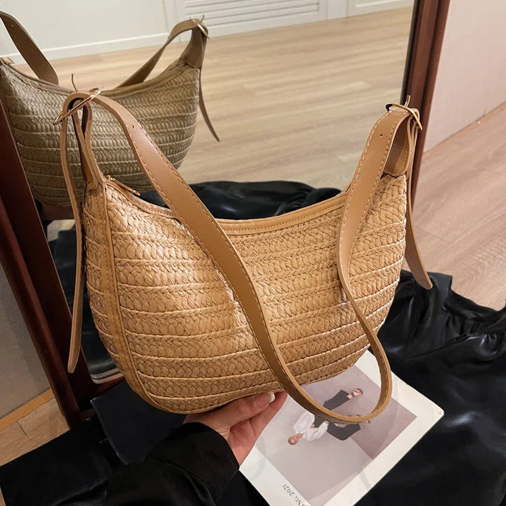 Women's Straw Bag Summer – Handmade Boho Beach Bag with Zipper